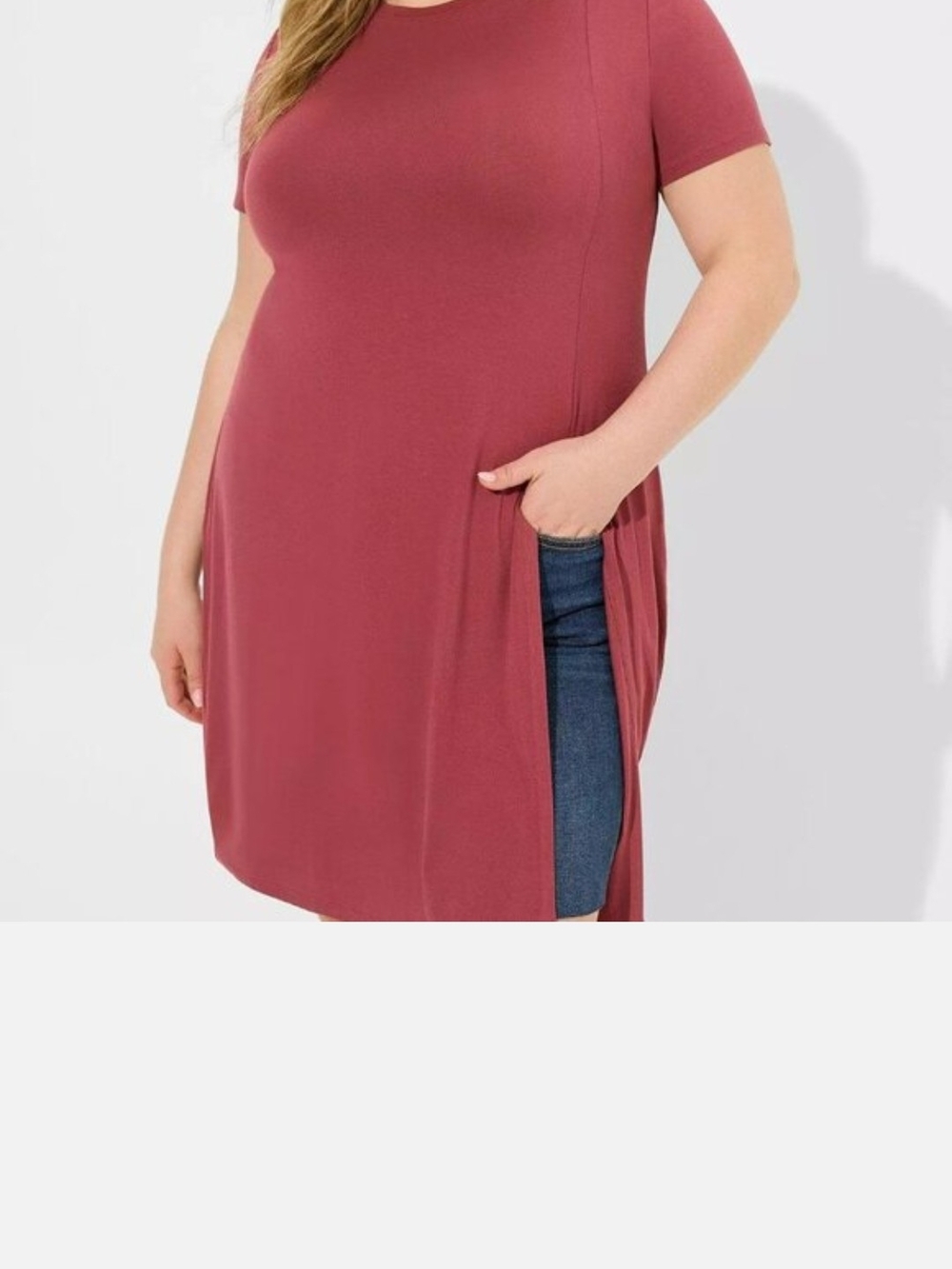 Torrid Maroon Short Sleeve Supersoft Split Front Crew Neck Tunic BNWT size 3